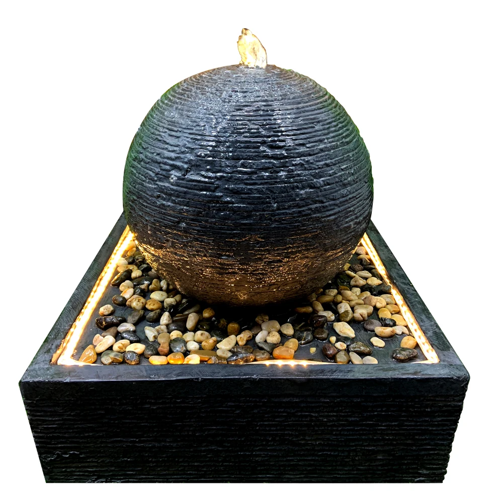 Stone outdoor  water fountains ball water feature with led lights  for garden