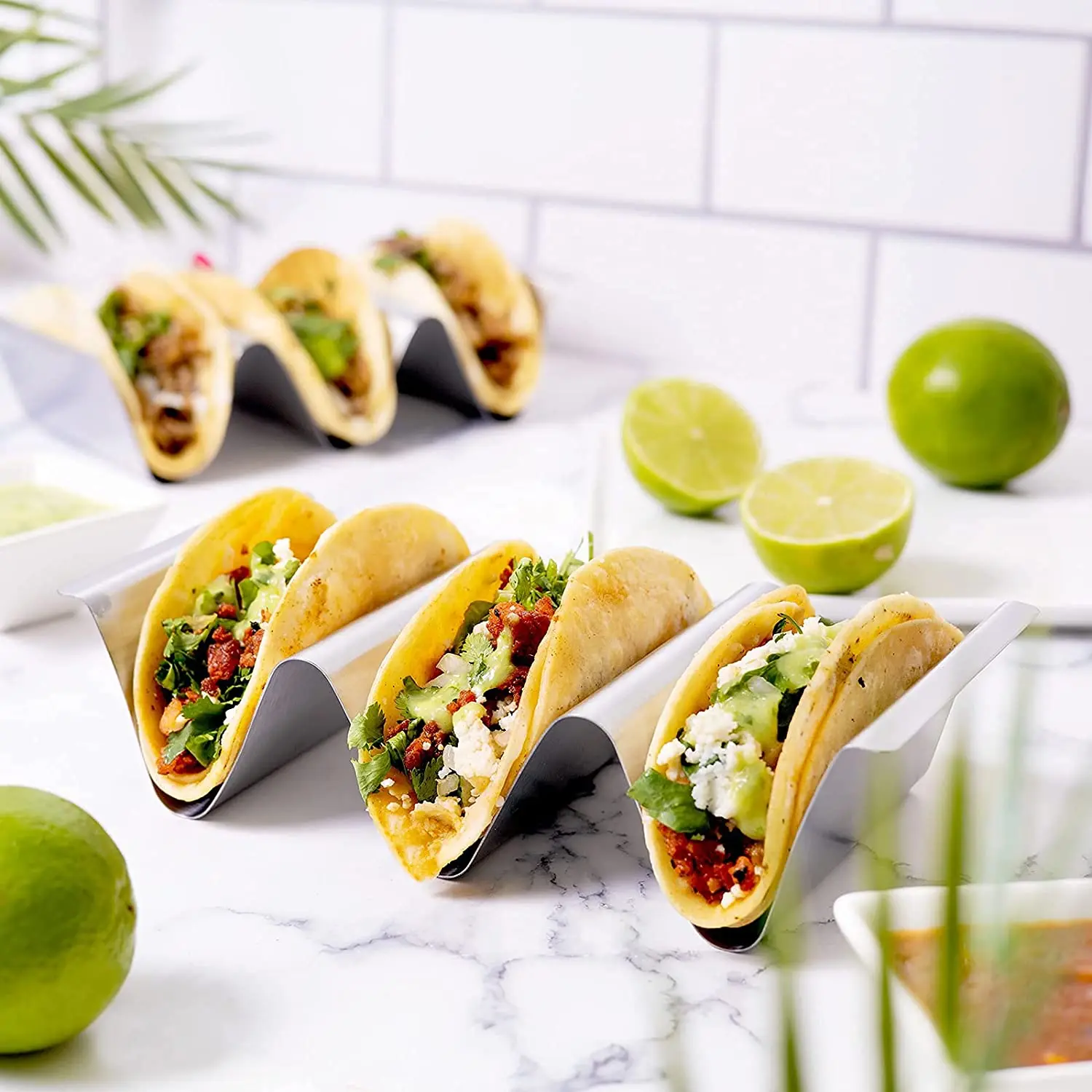 Taco Holder Stand Set of 6 Oven & Grill Safe Stainless Steel Taco Racks With Handles Taco Trays