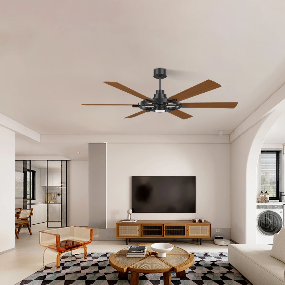 Modern Nordic Ceiling Fan 52 Inch 6 Blade Coffee Brown Ceiling Fan DC Motor Ceiling Fan