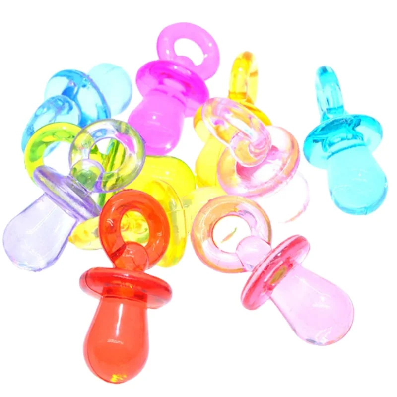 Acrylic Baby Shower Party Favors Supplies Mini Cute Transparent Nipple Pacifiers, Plastic Finger Rings