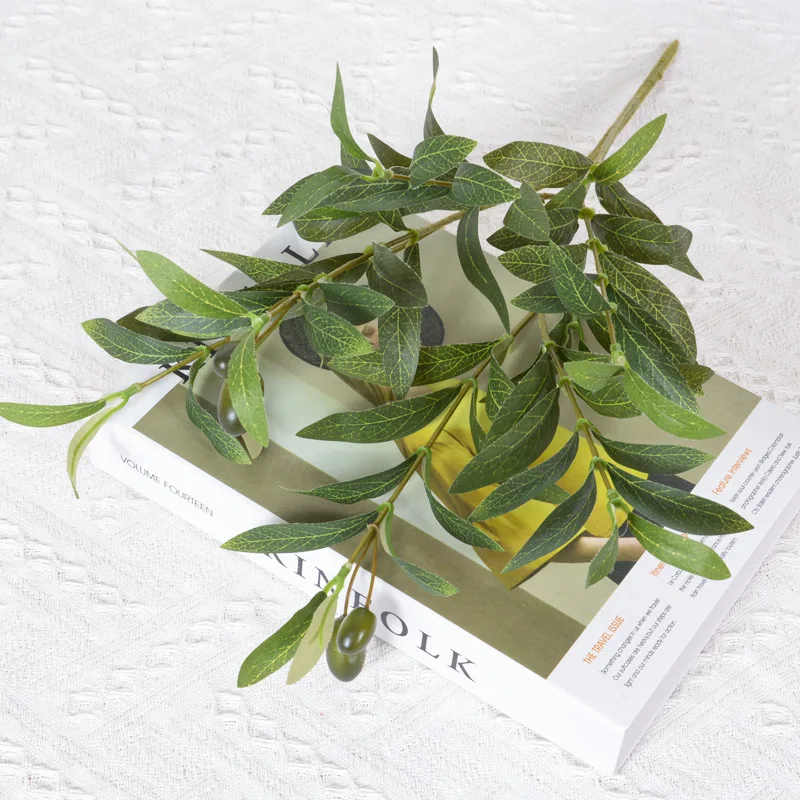 LN Olive Branch 6 Fork With Fruit Olive Branch False Branch Wedding Home Photography Props Flower Arrangement Wood Decoration