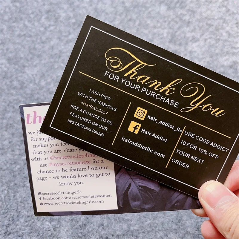 Hot Sale Customized Logo Printed Eco Paper Amazon Online Order Gold Foil Thank You Card For Supporting Small Business