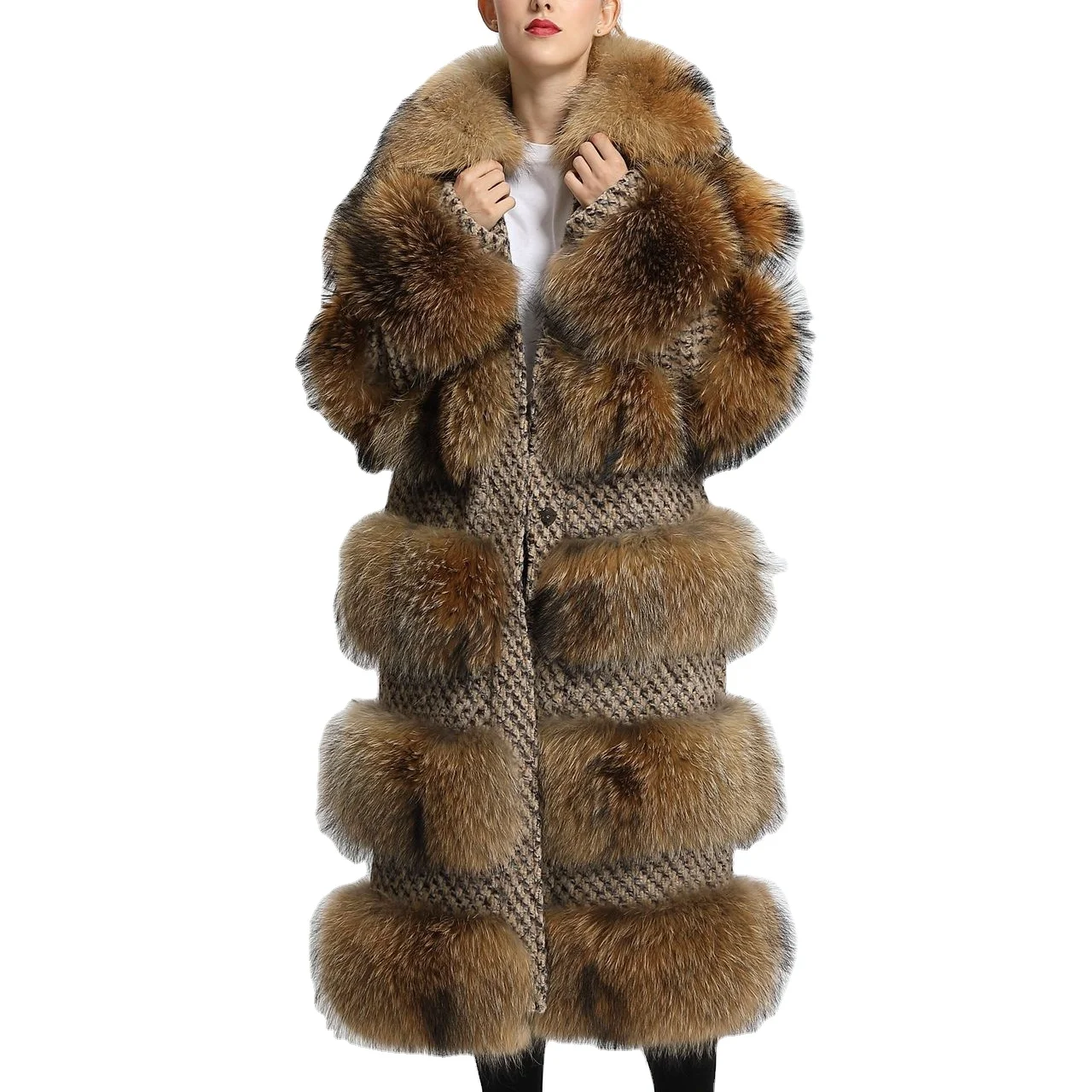 New fashion raccoon fur coat High quality long fur coat women splicing Fur coat for women