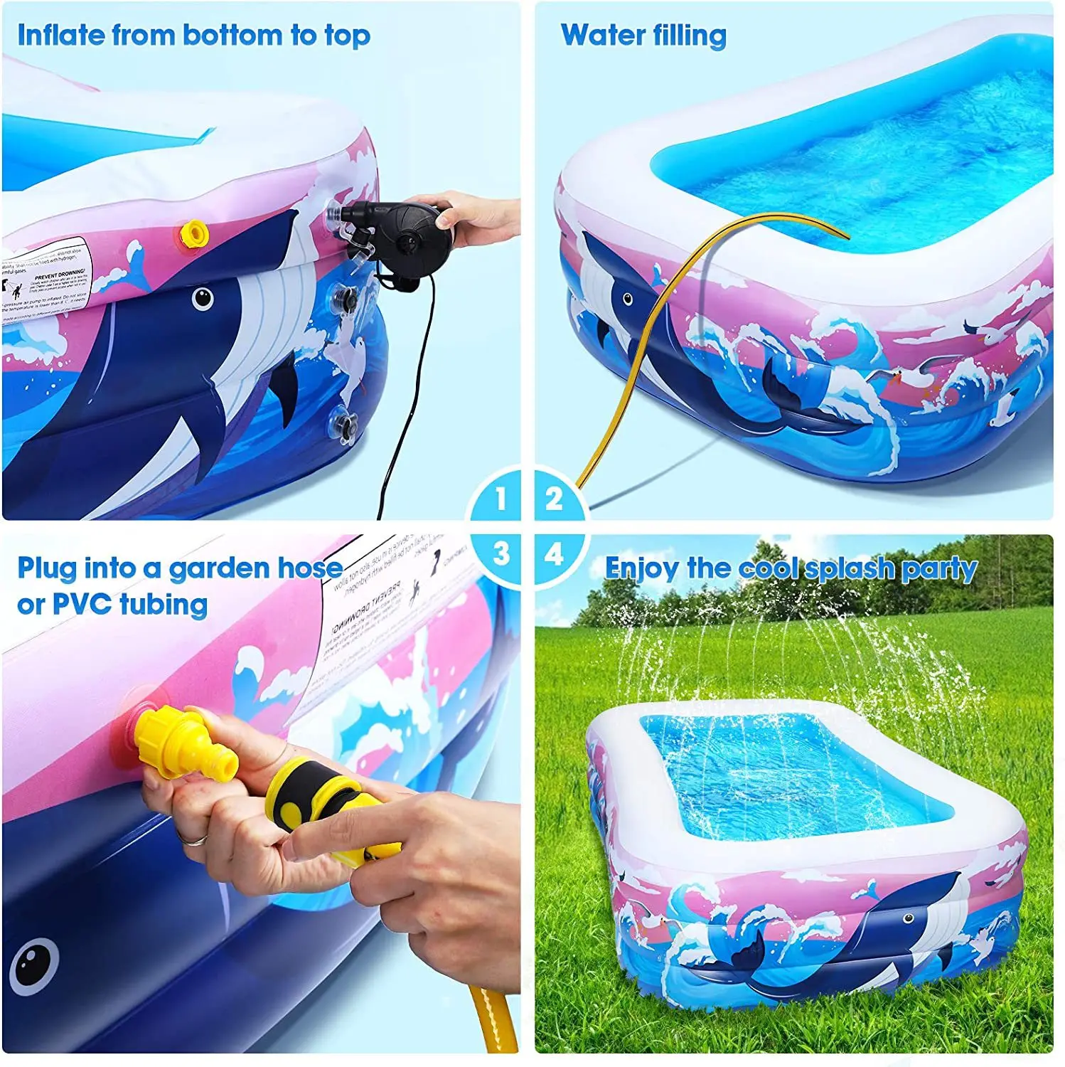 Cute Pattern Design Indoor/Outdoor Dual-Purpose Inflatable Swimming Pool Fountain Environmental Protection PVC Material