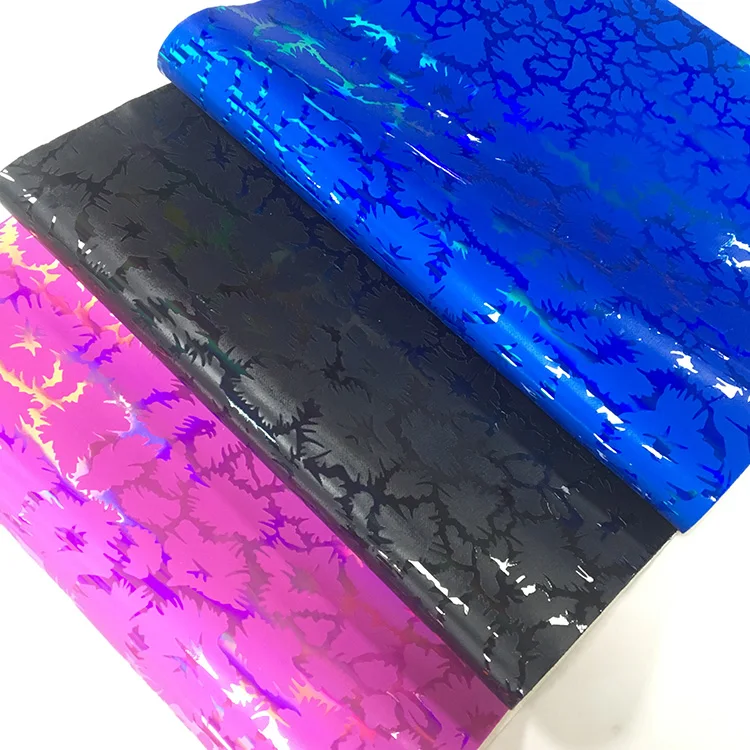 Hot sale Embossed Laser Holographic PU Synthetic Leather for bags/shoes making