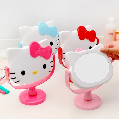 Оптовая продажа, настольное зеркало Kawaii Hello Kitty, одностороннее вращающееся зеркало принцессы, портативное зеркало для макияжа для студентов