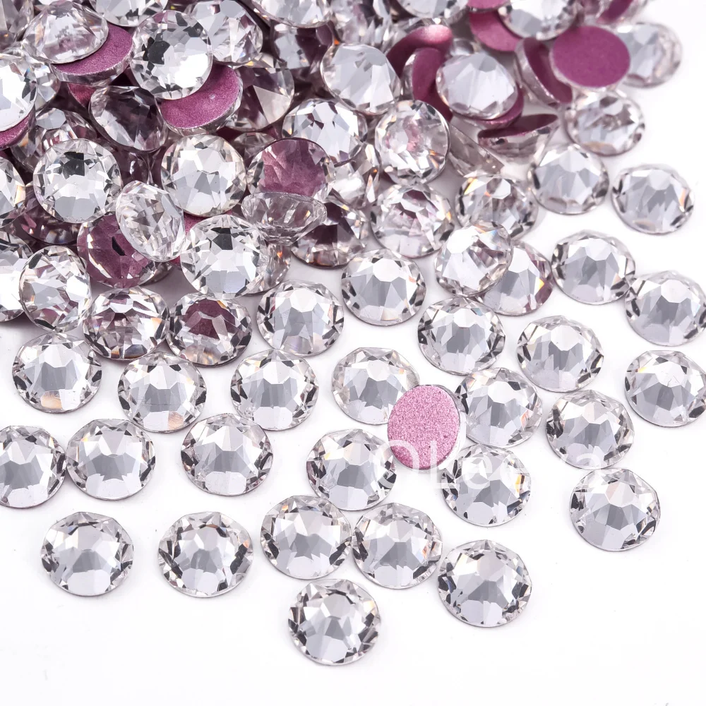 Oleeya 16-Cut Crystal AB Color Glass Non-Hot Fix Rhinestone Flat Back Strass Nail Art Shoes Bikini Dresses DIY