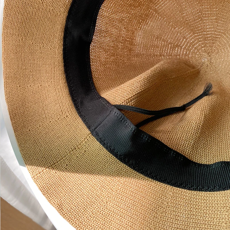 Wholesale Summer Mesh Hand-Woven Knit Sun Hat Women Fashion Korea Wide Brim UV Protection Dome Hollow out Bucket Hat with Belt