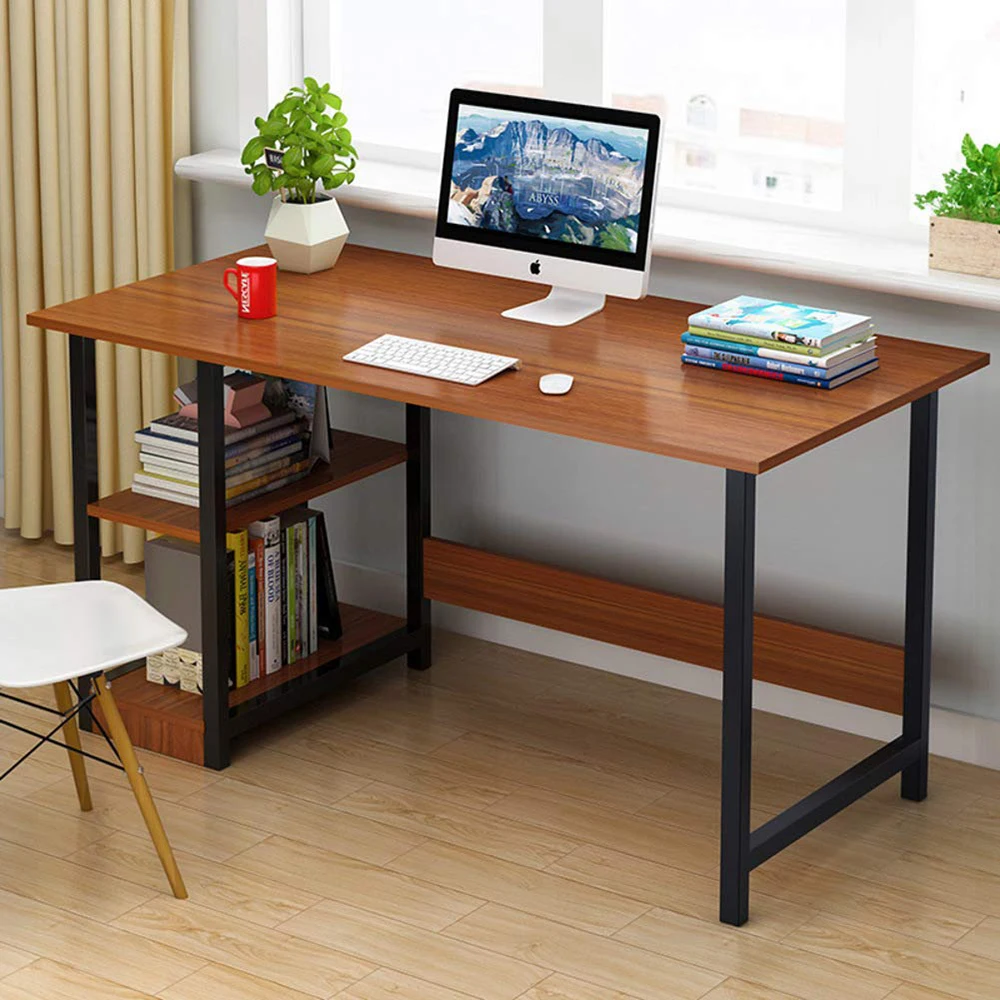 Metal Wooden Study Desk Office Working Computer Table with Two Storage Shelves