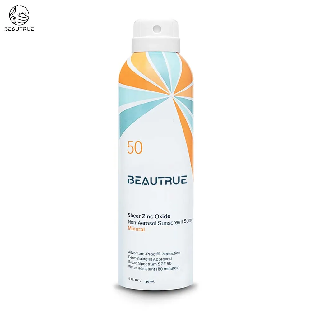 OEM ODM Sheer Zinc Oxide SPF 50 + Sunscreen Spray Moisturize Uv Isolation Convenient Aluminum Can Non-Aerosol Sun Screen Sprays