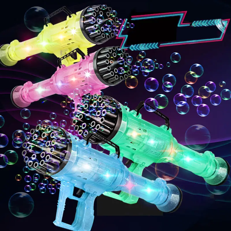 2023 New Arrival 21 Hole Automatic Gatling Bubble Machine Gun Toys Colorful Light Outdoor Electric Toys Soap Bubble Gun For Kids