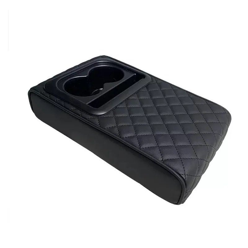 Universal Leather Car Armrest Box Heightened Pad with Water Cup Holder & Storage Front Cross-Border Supplies