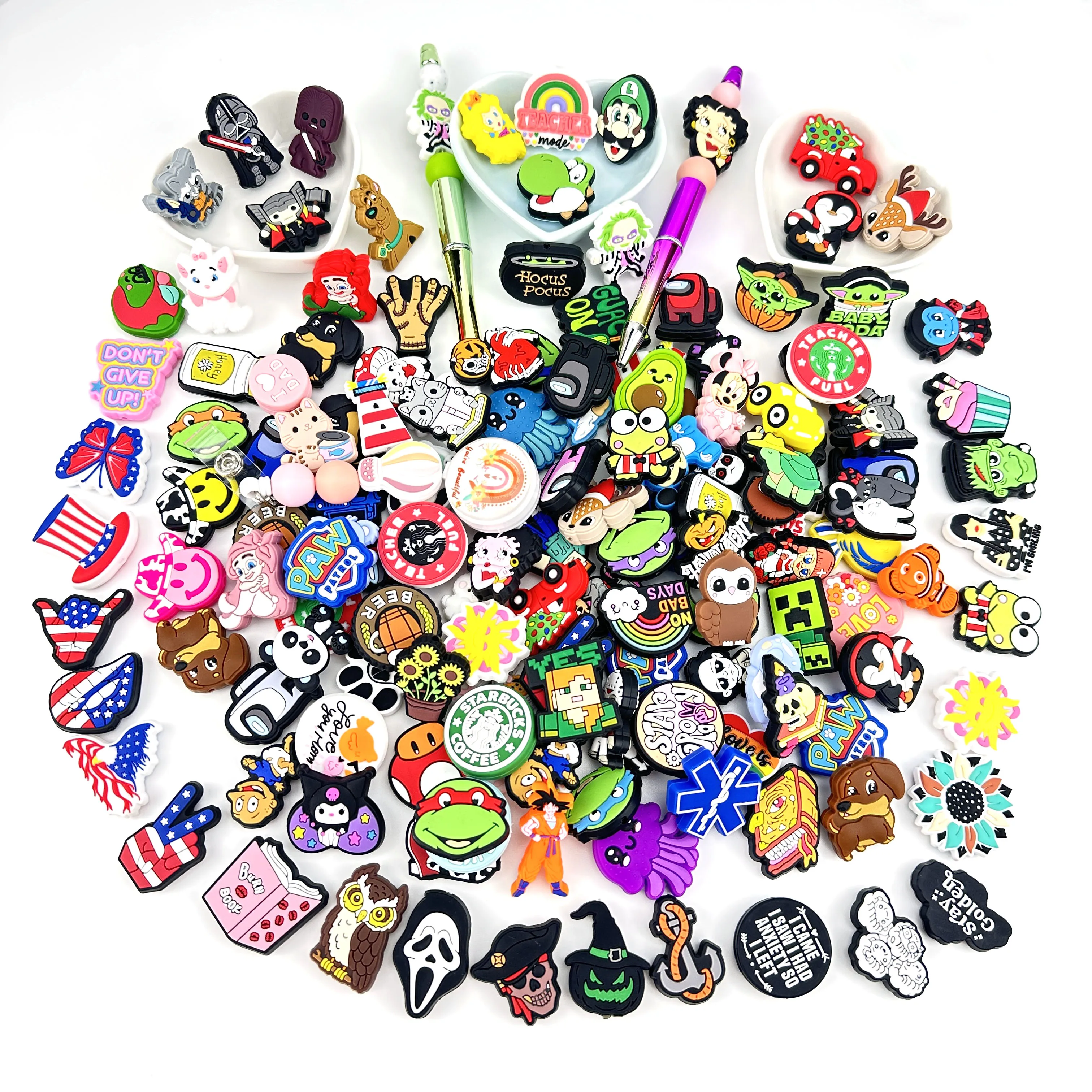Hot Sale Food Grade Baby Teething Chewable DIY Beads Animal Custom Silicone Charms Focal for Pens
