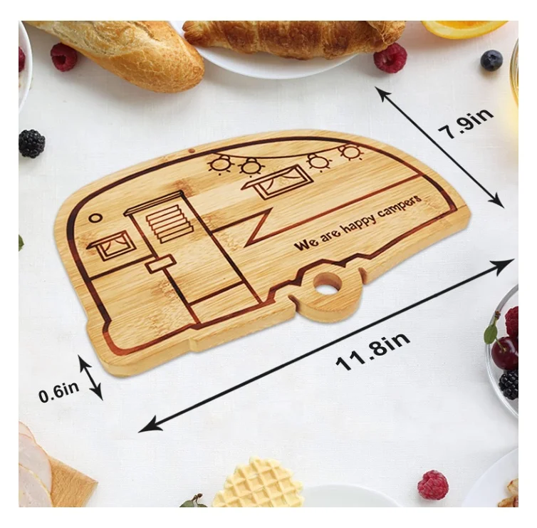 Camper Decor RV Gift Retro RV Engraved Camping Happy Camper Bamboo Cutting Board