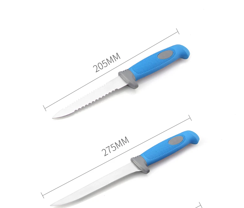 ATISEN Potable Blue 5pcs Knife Set Fishing Fillet Knife Kit with TPR Handle