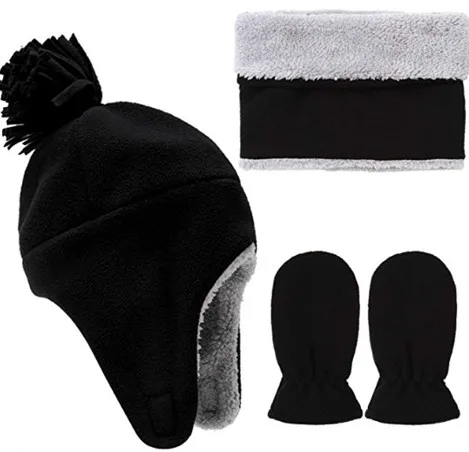 factory cheap price promotional  hot sale kids hat mitten  sets winter fake fur warm children checked fleece hat glove sets