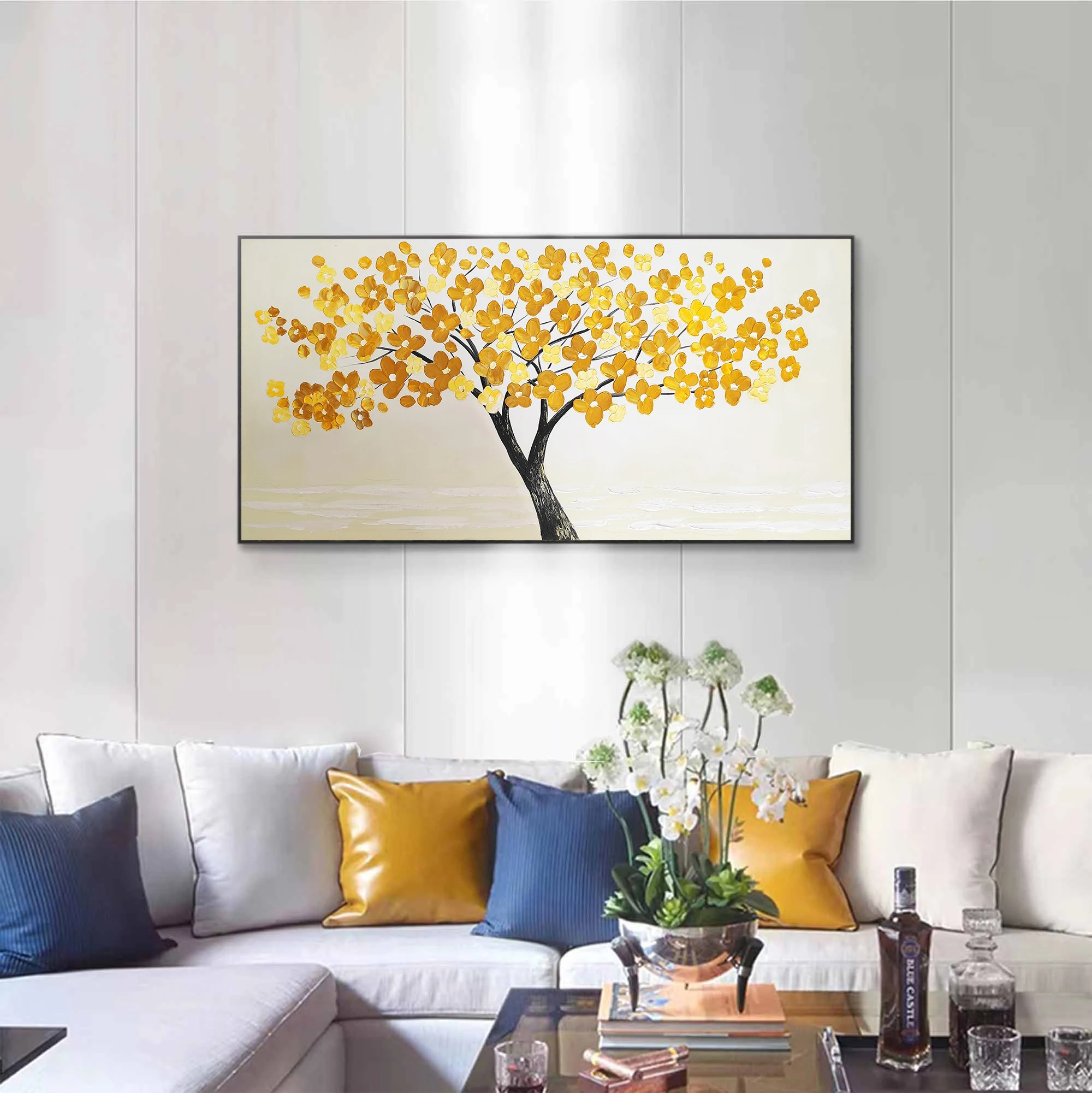 Large Abstract Yellow Tree Oil Painting Landscape Artwork on Canvas Flowers Paintings for Interior Decoration