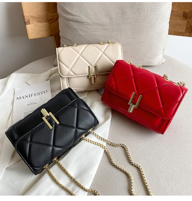 Wholesale Fashion Female PU leather handbags for women shoulder bag Crossbody Bag for Womens With gold Chain Strap