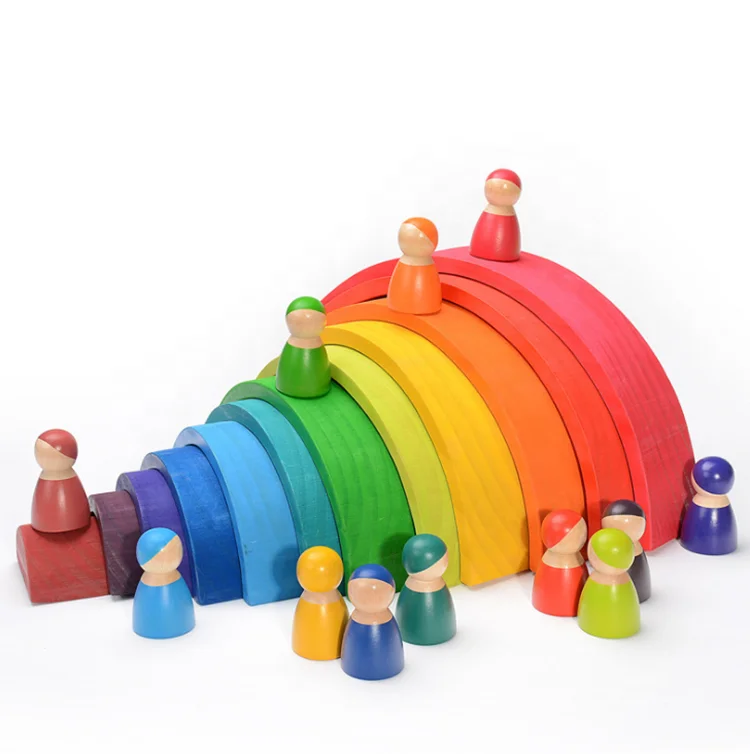 Wooden Baby toy Bridge Stacking Stack Up Rainbow Wooden Tower intelligence Educational Toys For kids