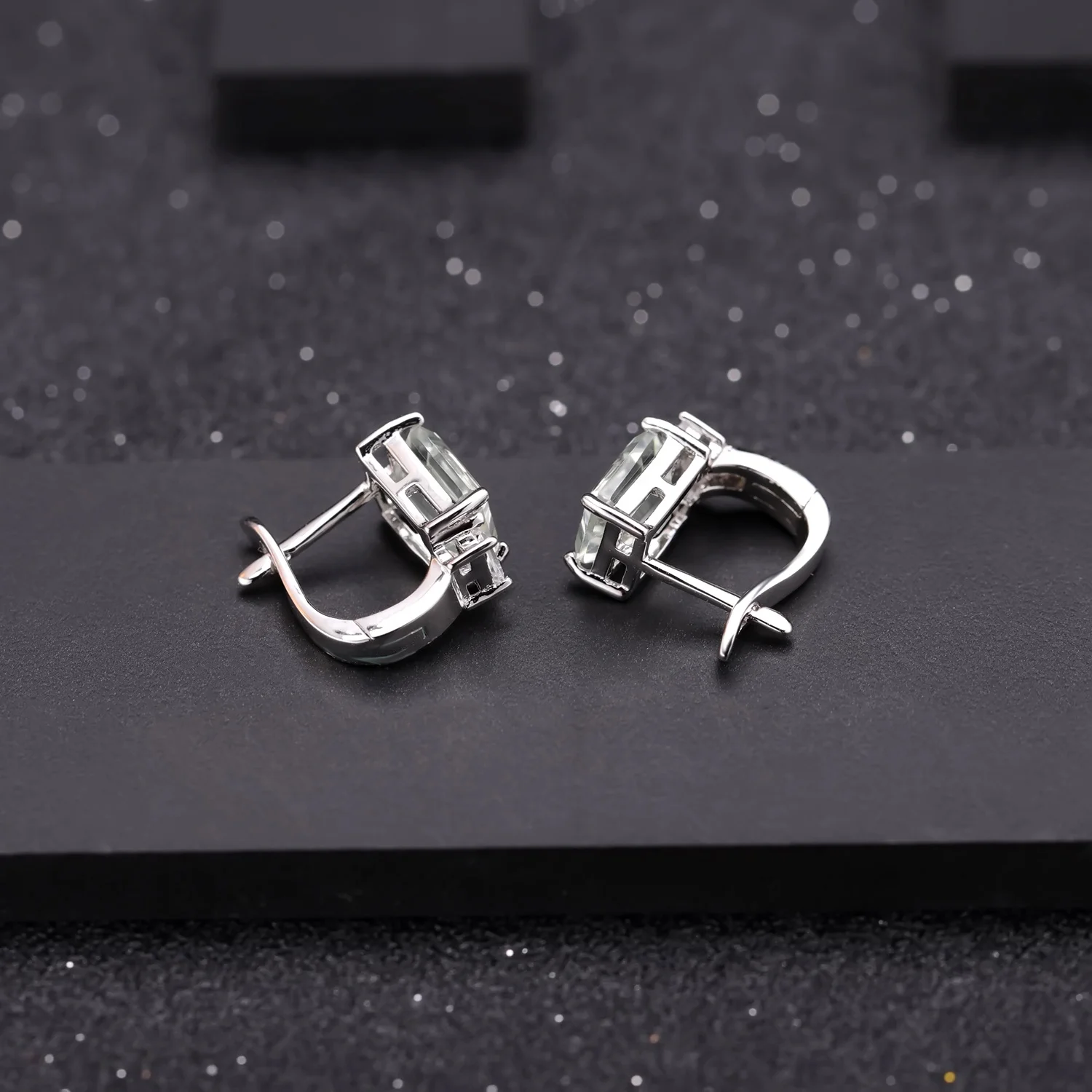 Abiding Wonderful Design 925 Sterling Silver Baguette Green Amethyst Earring With English Lock