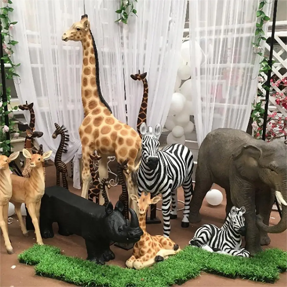 Fiberglass Figurine Factory price life size safari animal Dinosky lion statues props for jungle theme birthday party decoration