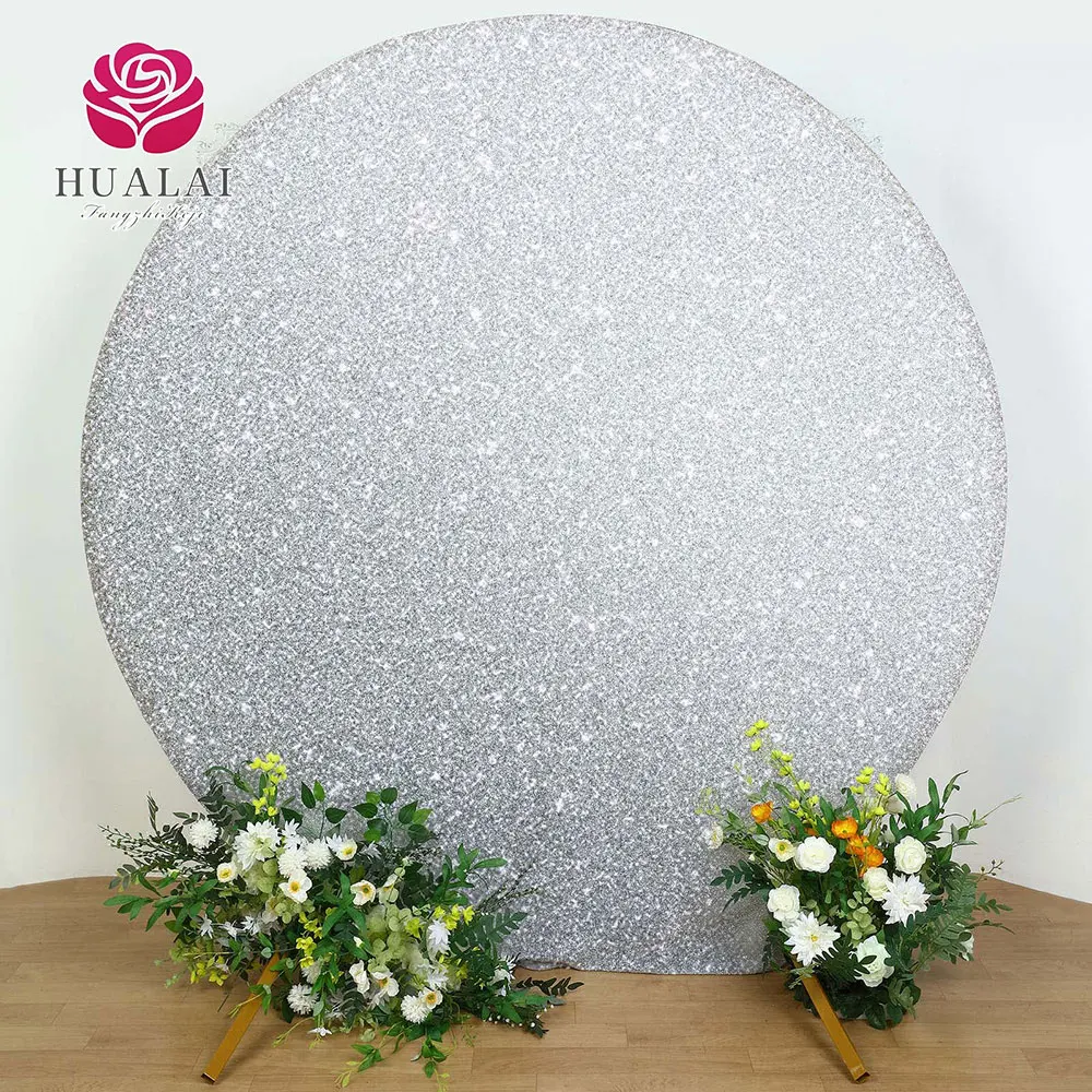 glitter shimmer tinsel metallic sided spandex fit circle round arch backdrop curtain decoration cover for party wedding photo