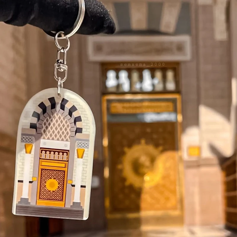 Wholesale Custom Printed Acrylic Key Chain Transparent Epoxy Design Acrylic Charms Key Charm For Saudi Islamic Mosque
