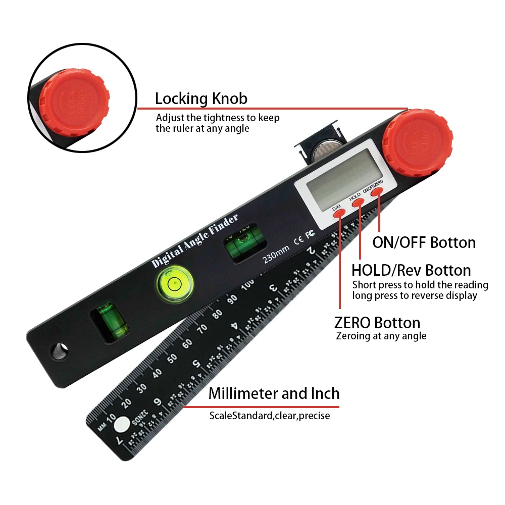 4 in l Multifunction Digital angle Finder tools 5 inch Pocket Protractor