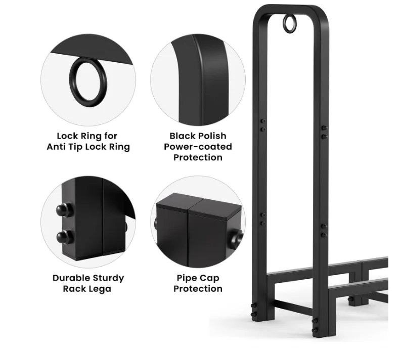 4FT High-capacity Steel Indoor & Outdoor Fire Pit Wood Storage Accessory Firewood Log Rack & Tool Set