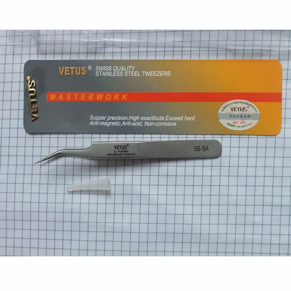 Vetus Tweezer Stainless Steel Non-magnetic Curved Pointed Tip Precision Eyelash Eyebrow Extensions Lashing Tool 5B-SA