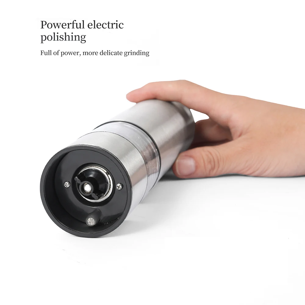 Electric Salt Pepper Mill Stainless Steel One-handed operation Spice Mill with Led Light and Stand Home Kitchen Seasoning Tool