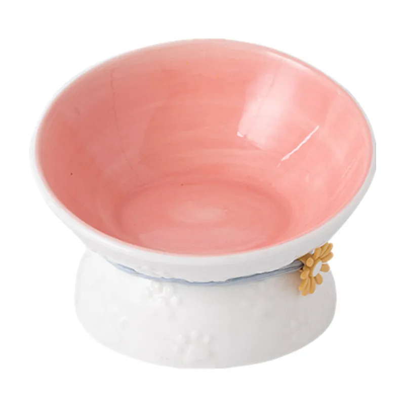 New arrival pet accessories bowl ceramic pet cat bowl with oblique mouth