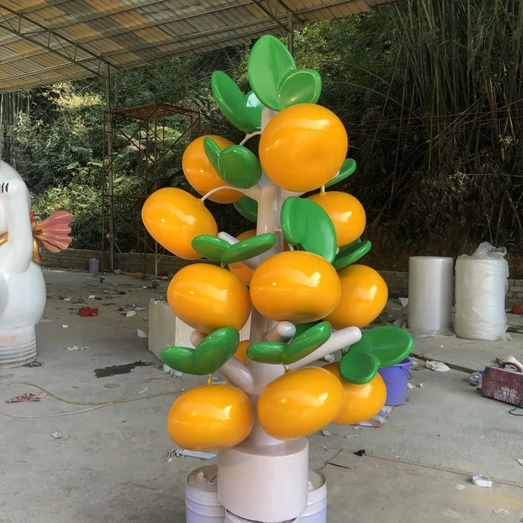 Fiberglass orange tree sculpture Outdoor orange fruit model decoration Grass decoration plant ornaments Resin art vignette