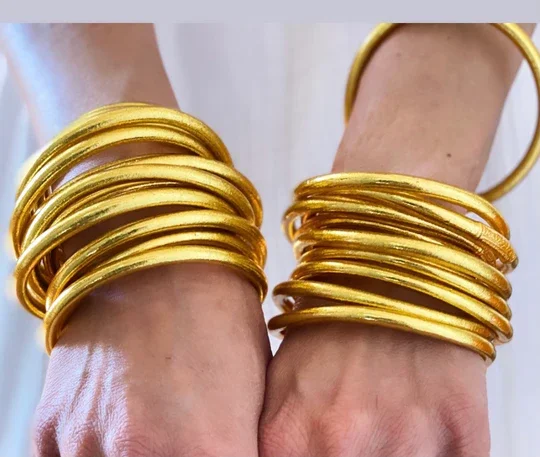 New Arrival Handmade Buddhists Gold Filled Foil Silicon Bangle Bracelet Colorful Shiny Jelly Bracelets Bouddhistes
