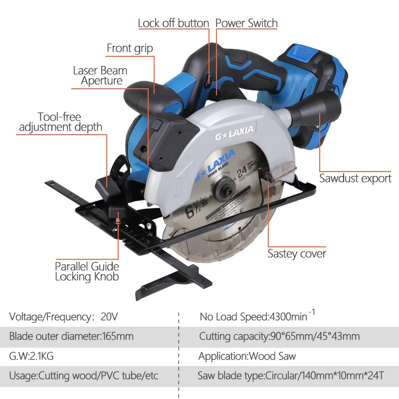 20V Cordless 6.5-Inch Circular Saw With 2PC 165mm Disc Saw Blades Electric Woodworking Tools,4000mAh Li-ion Circular Saw NEWONE
