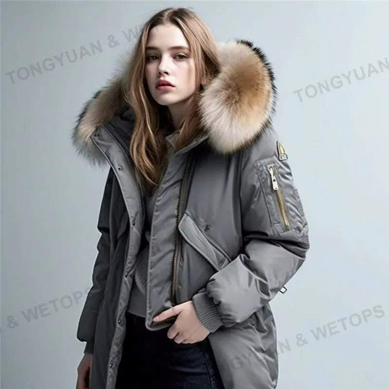 Custom Clothing Manufacturers Women Puffer Coats Wolf Fur Ruff Original Windproof Down Jackets Ladies Winter Warm Hooded Parkas