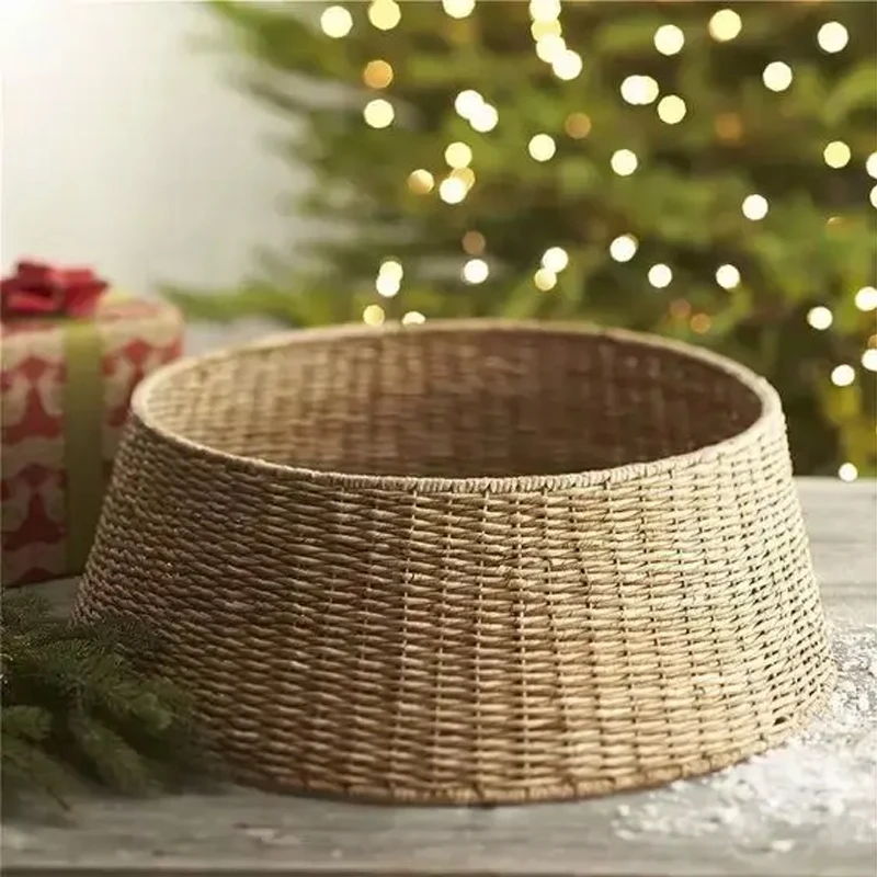 Folding Home Xmas Wicker Tree Baskets willow tree skirts decorations Natural Seagrass Christmas Tree Collar Skirt