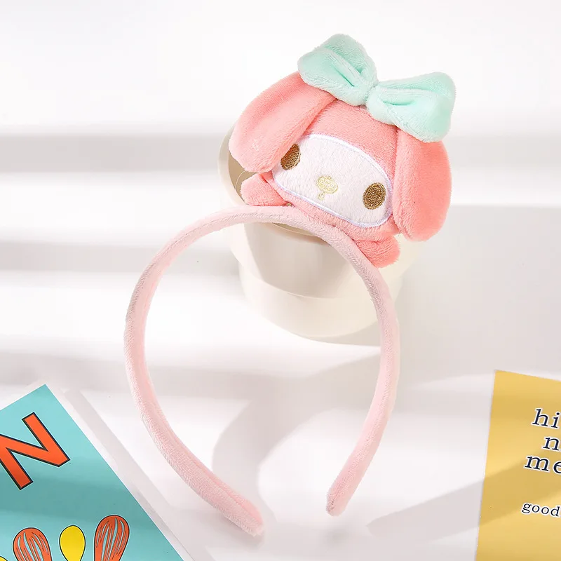 Korean Style Sanrio Cute Cartoon Hair Band Makeup Face Wash Flannel Fuzzy Headbands For Women Accessories