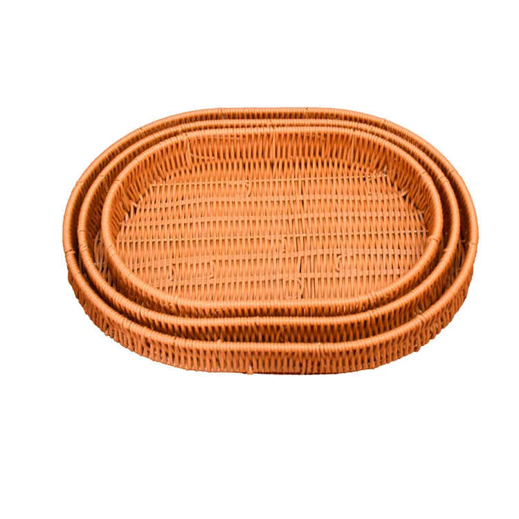 Rattan Tray With Handle Woven Round High Wall Severing Tray Multi-Purpose Wicker Tray With Durable Rattan Fiber For Breakfast