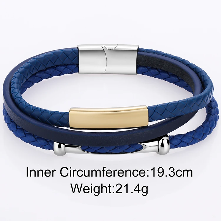 Braided Leather Bracelets Male Custom Logo Wrap Genuine Leather Bracelet for Men Personalized