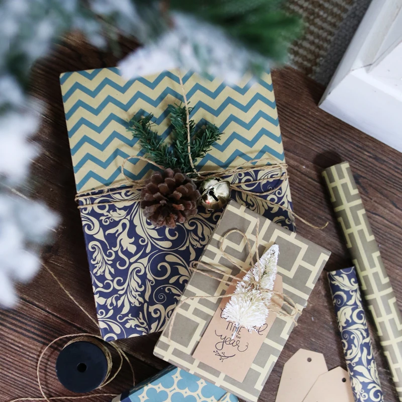 
Christmas design gift wrapping paper rolls brown kraft wrapping paper for gift packaging 