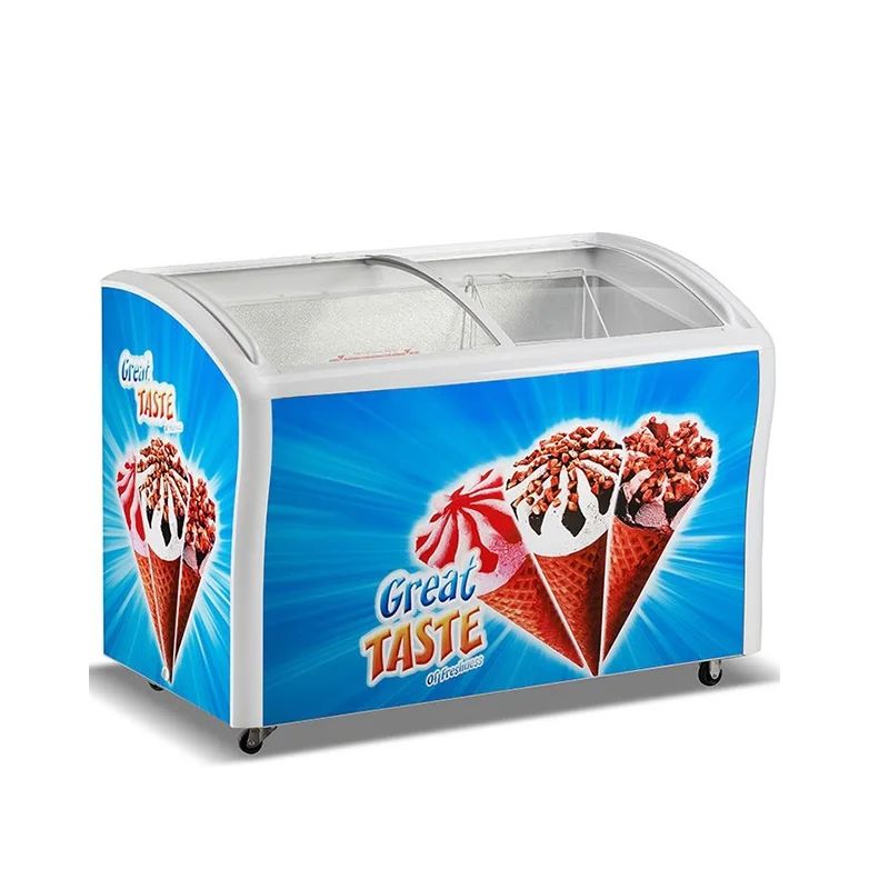 Smad 378L Commercial Ice Cream Popsicles Glass Door Display Chest Freezer