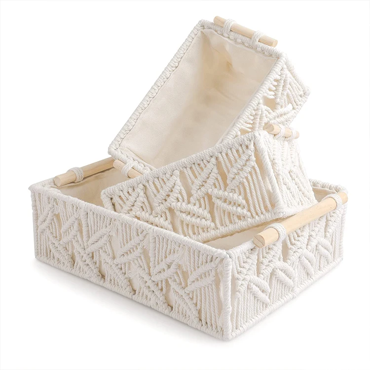 Macrame Storage Baskets Handmade Cotton Woven Decorative Boho Desk Storage Bins Boxes other storage boxes & bins