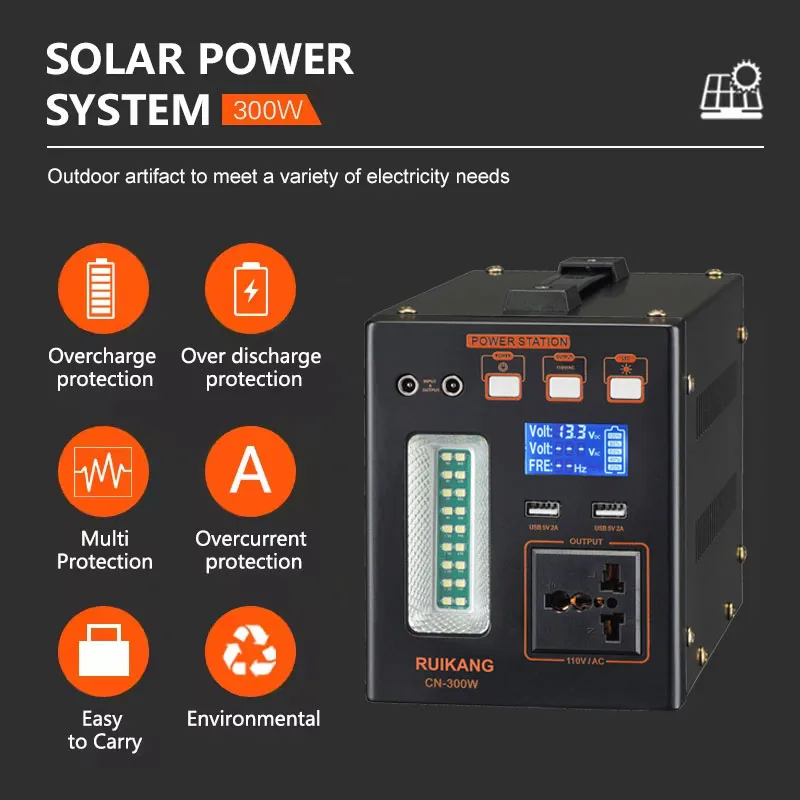 Prostar 300W LiFePO4 Portable Solar Power Station Lithium Ion 250Wh Energy Storage Outdoor Camping 220v 110v 1200W Rated Power