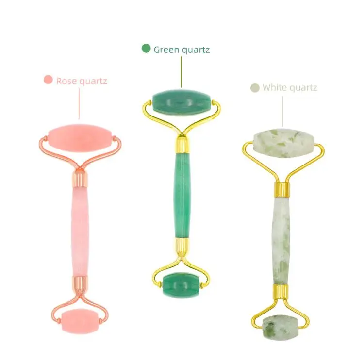 Wholesale high quality jade rolling roller kit massager vibrating natural rose quartz face roller facial jade roller for face