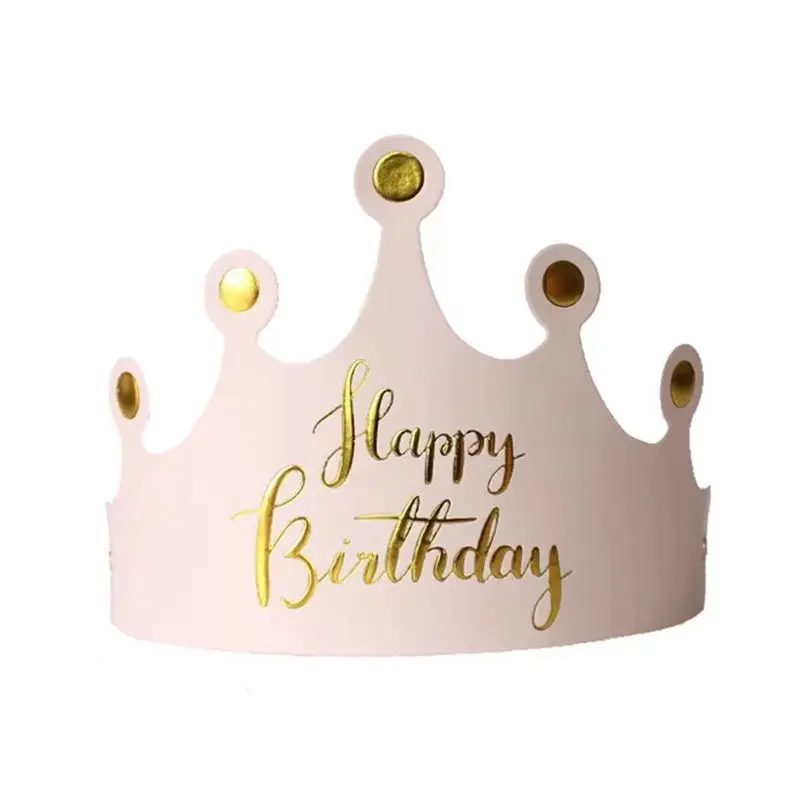 Custom wholesale colour print  gold hot stamp foil golden happy birthday party paper hats king crown manufacturers