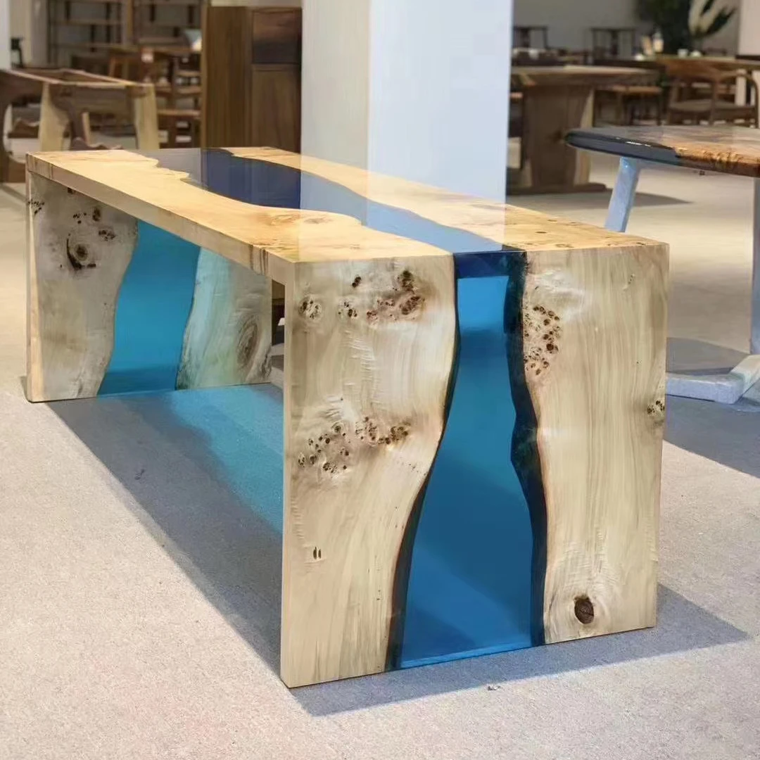 Уникальный стол из эпоксидной древесины, стол с консолью из массива дерева, деревянные столы с эффектом водопада, под заказ