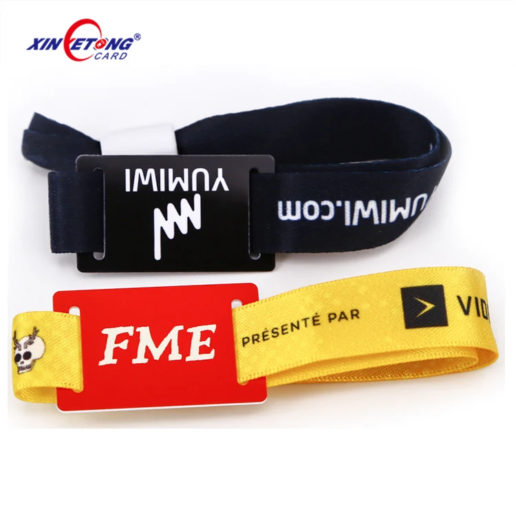 Ticket Rfid identification bracelet -13.56 mhz Chip Card Custom Woven Fabric,Thermal Transfer,Satin Soft Band RFID Wristband
