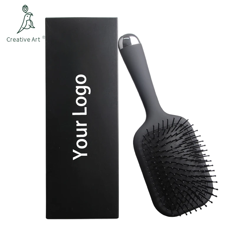 OEM Manufacturer New Design Factory Wholesale Black Hairbrush Paddle Brush Smoothing Detangling Hair Brush with A Large Cushion