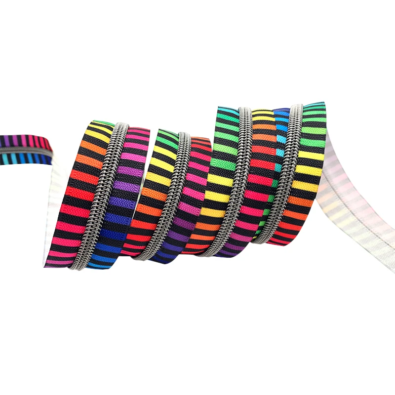 Fancy #5 Open End Printed Nylon Zipper Long Chain Electroplated Gunmetal Teeth Zip Colorful Nylon Zipper Tape